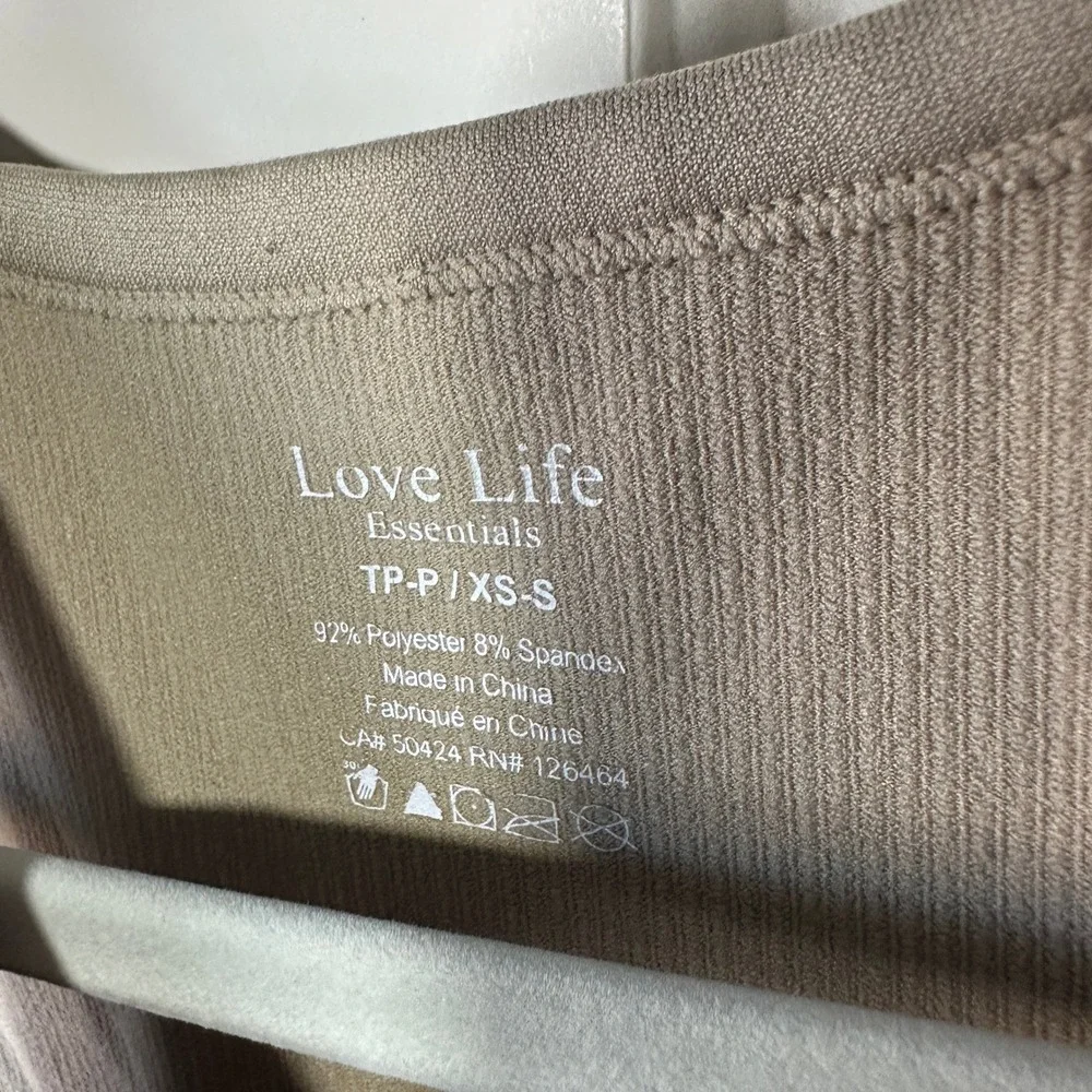 Love Life Essentials‎ Ribbed Tank Top XS/S Beige Crop Sleeveless Casual